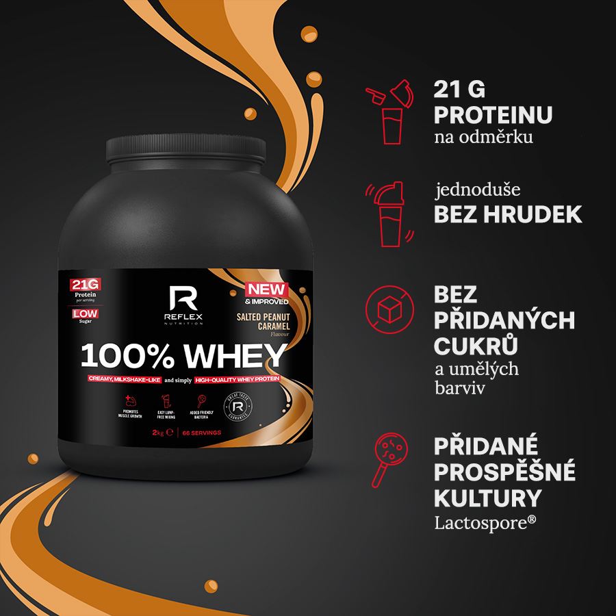 Reflex Nutrition 100% Whey Protein 2kg slaný arašídový karamel + Magnesium 90 kapslí ZDARMA