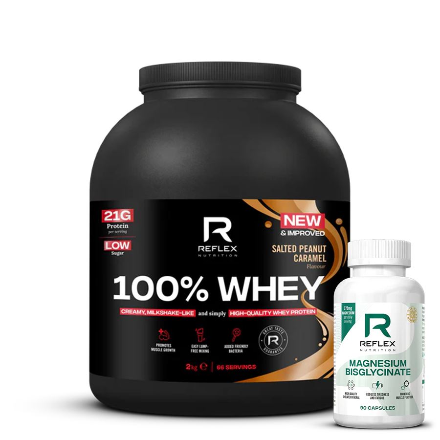 100% Whey Protein 2kg slaný arašídový karamel + Magnesium 90 kapslí ZDARMA