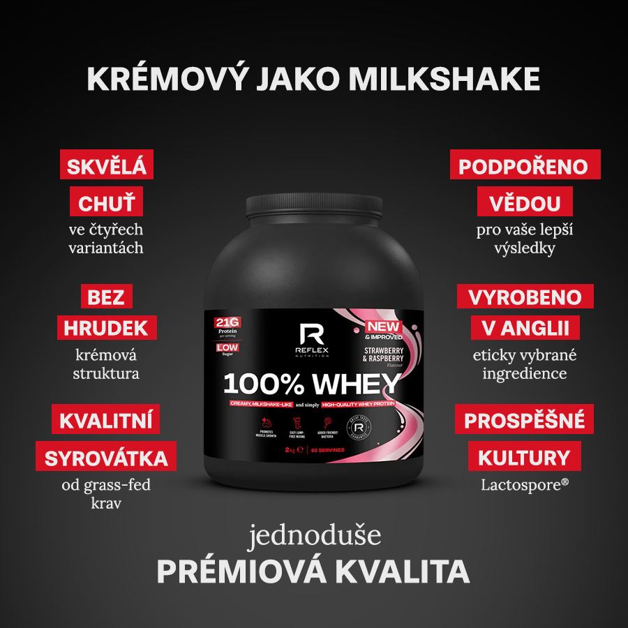100% Whey Protein 2kg jahoda malina + Magnesium 90 kapslí ZDARMA