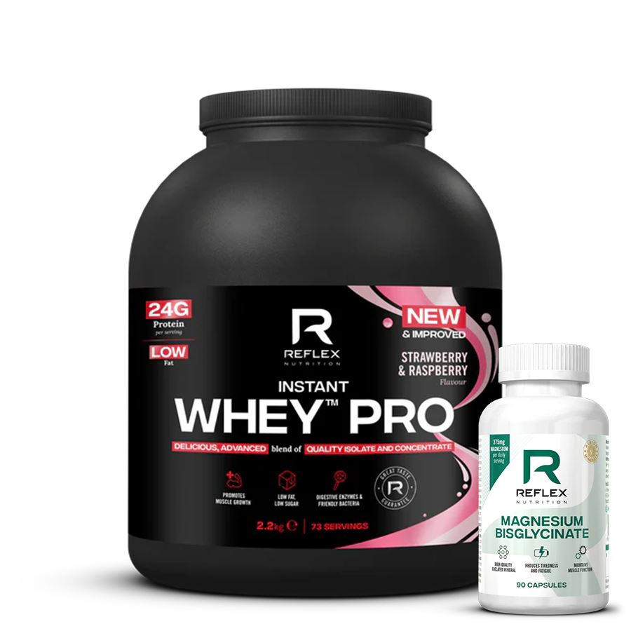 Instant Whey PRO 2,2kg jahoda malina + Magnesium 90 kapslí ZDARMA
