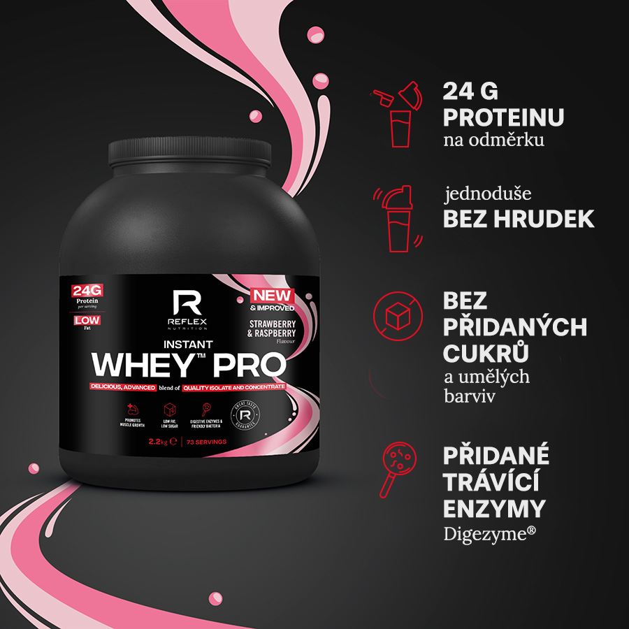 Instant Whey PRO 2,2kg jahoda malina + Magnesium 90 kapslí ZDARMA