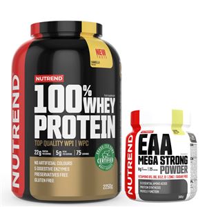 100% Whey Protein 2,25kg NEW vanilka + EAA Mega Strong Powder 300g ZDARMA
