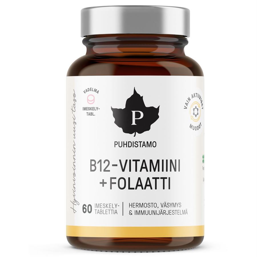Puhdistamo Vitamin B12 Folate 60 pastilek malina (Vitamín B12 s folátem Quatrefolic®)