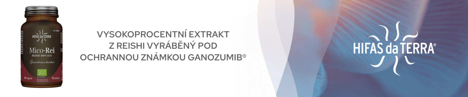 Vysokoprocentní extrakt z Reishi vyráběný pod ochrannou známkou Ganozumib.