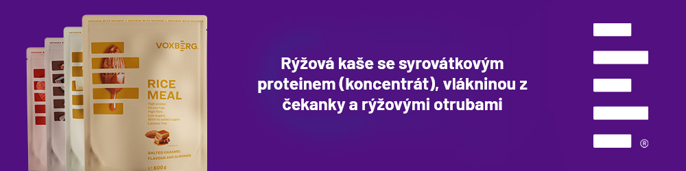 Rýžová kaše se syrovátkovým proteinem (koncentrát), vlákninou z čekanky a rýžovými otrubami.