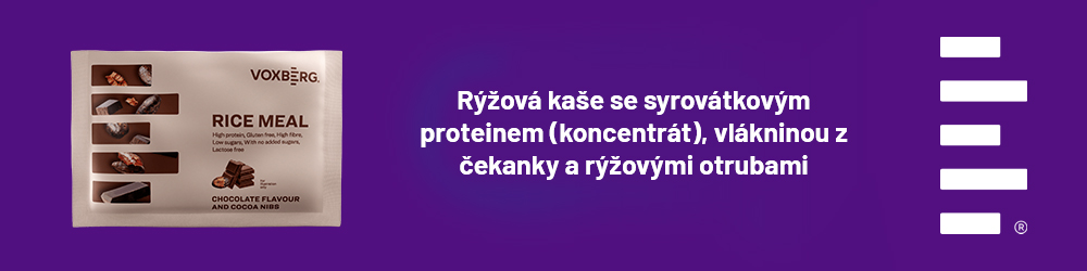 Rýžová kaše se syrovátkovým proteinem (koncentrát), vlákninou z čekanky a rýžovými otrubami.
