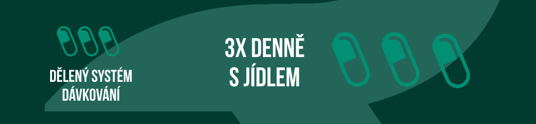 Dělený systém dávkování, 3x denně s jídlem.