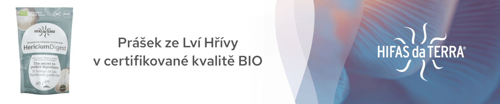 Prášek ze Lví Hřívy v certifikované kvalitě BIO.