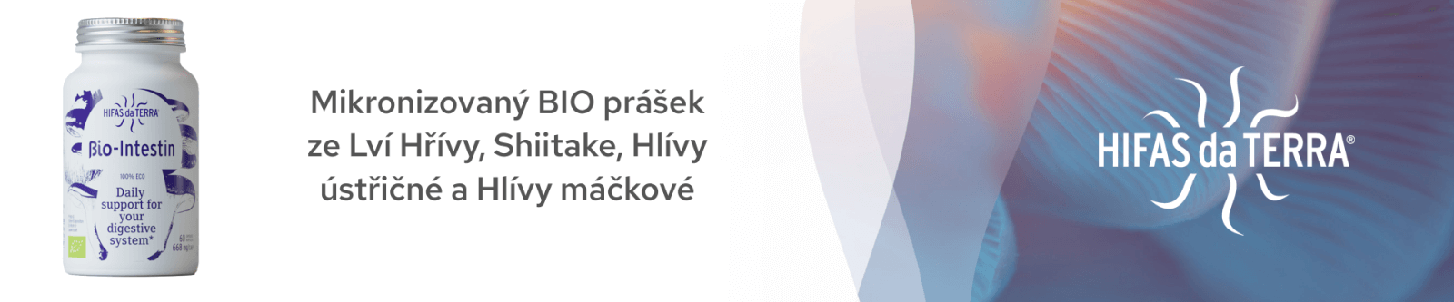 Mikronizovaný BIO prášek ze Lví Hřívy, Shiitake, Hlívy ústřičné a Hlívy máčkové.