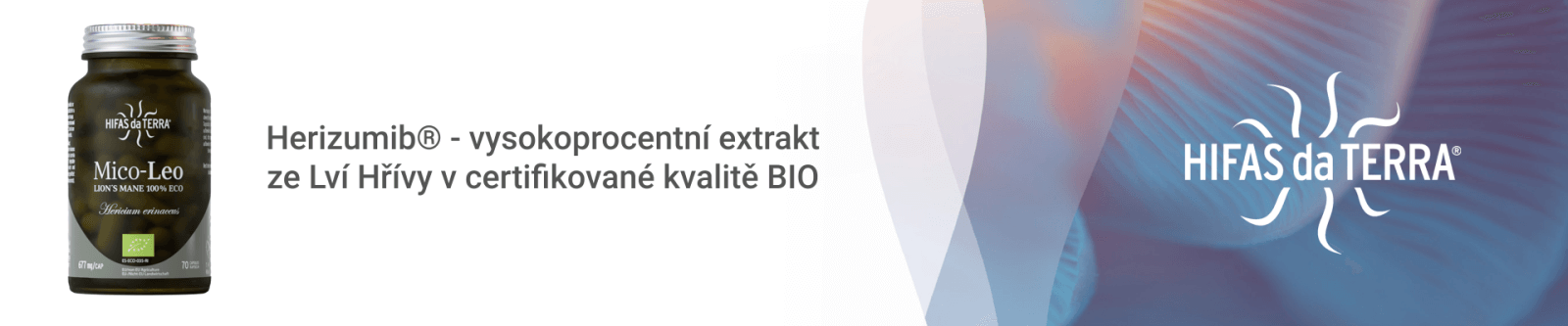 Herizumib - vysokoprocentní extrakt ze Lví Hřívy v certifikované kvalitě BIO.