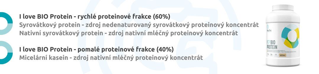 Protein obsahuje 2 typy mléka s rychlou proteinovou frakcí 60%(syrovátkový protein) a pomalé s 40% (Micelární kasein)