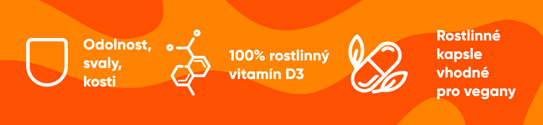 Vitamin D3 podporuje odolnost svalů a kostí který má vhodnou kapsli pro vegany a je to 100% rostlinný vitamin D3.