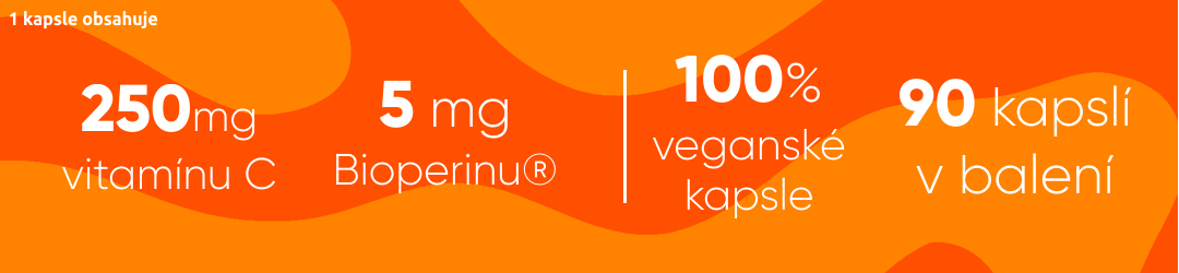 V jedné pastilce 250mg vitaminu C, 5mg Bioperinu a 100% veganská kapsle.