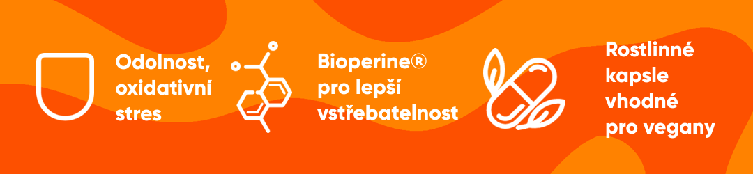 Odolnost proti oxidativnímu stresu, Bioperine pro lepší vstřebatelnost. Rostlinné kapsle pro vegany.